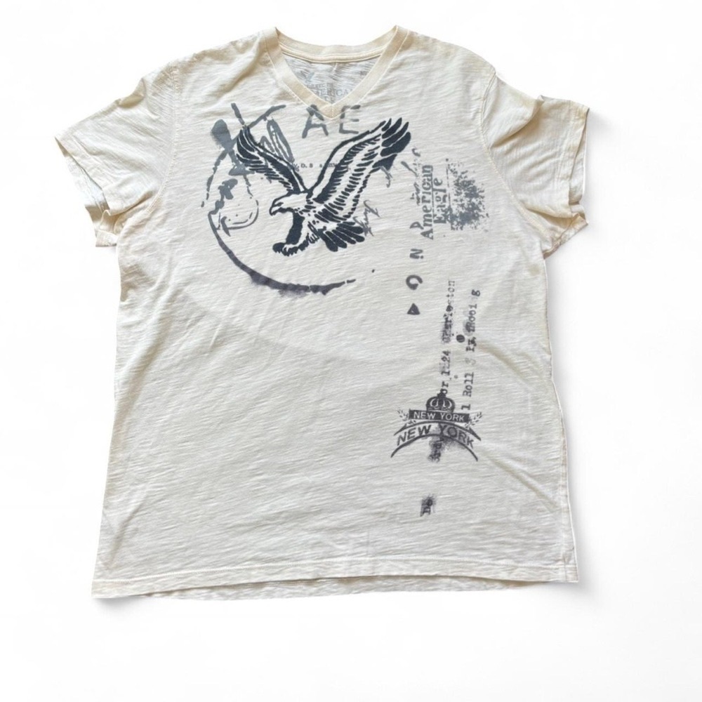Men's Cream Graphic Tee with Eagle Print